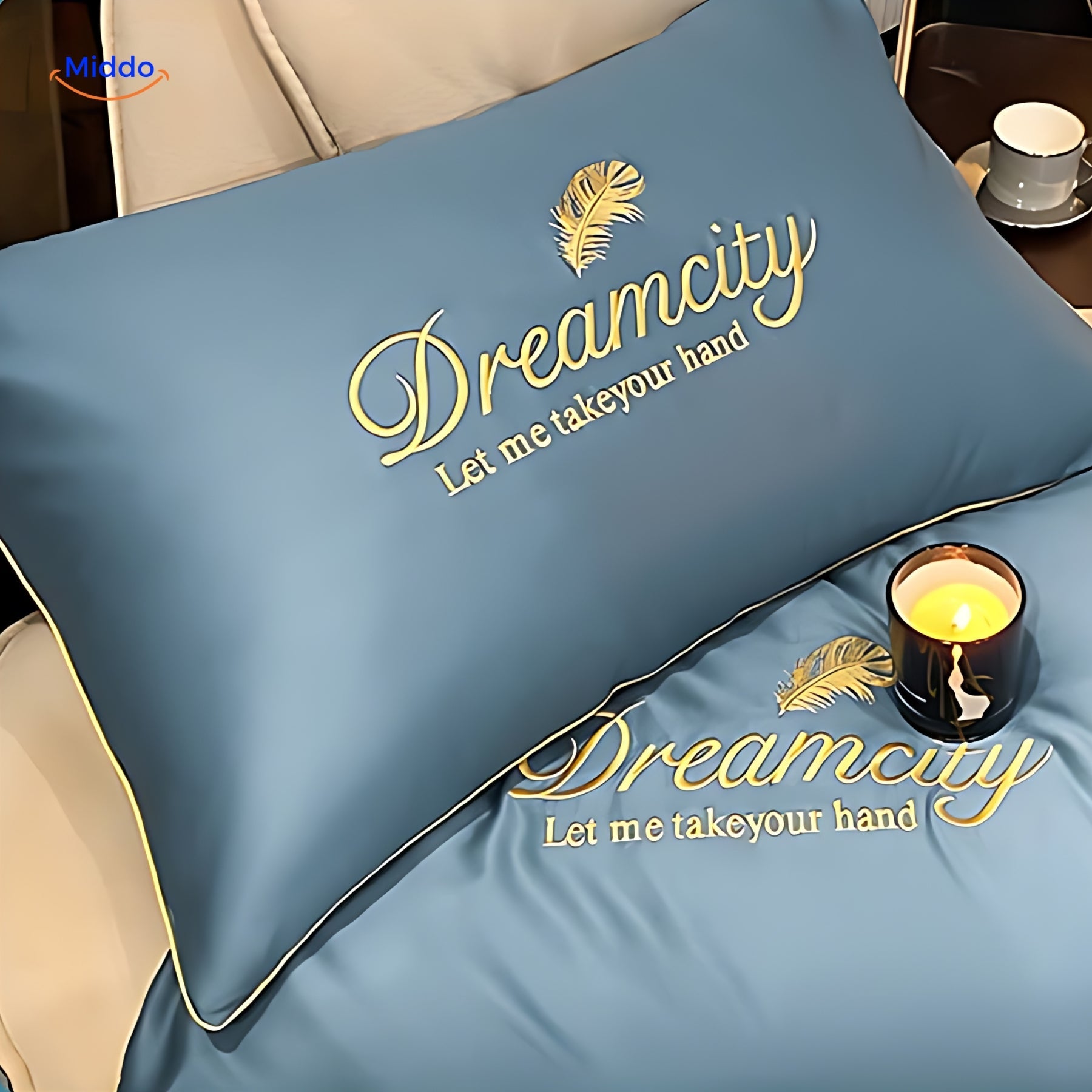 Blaue Kissenbezüge für das Kissen der Dreamcity Kühldecke von www.middo.de
