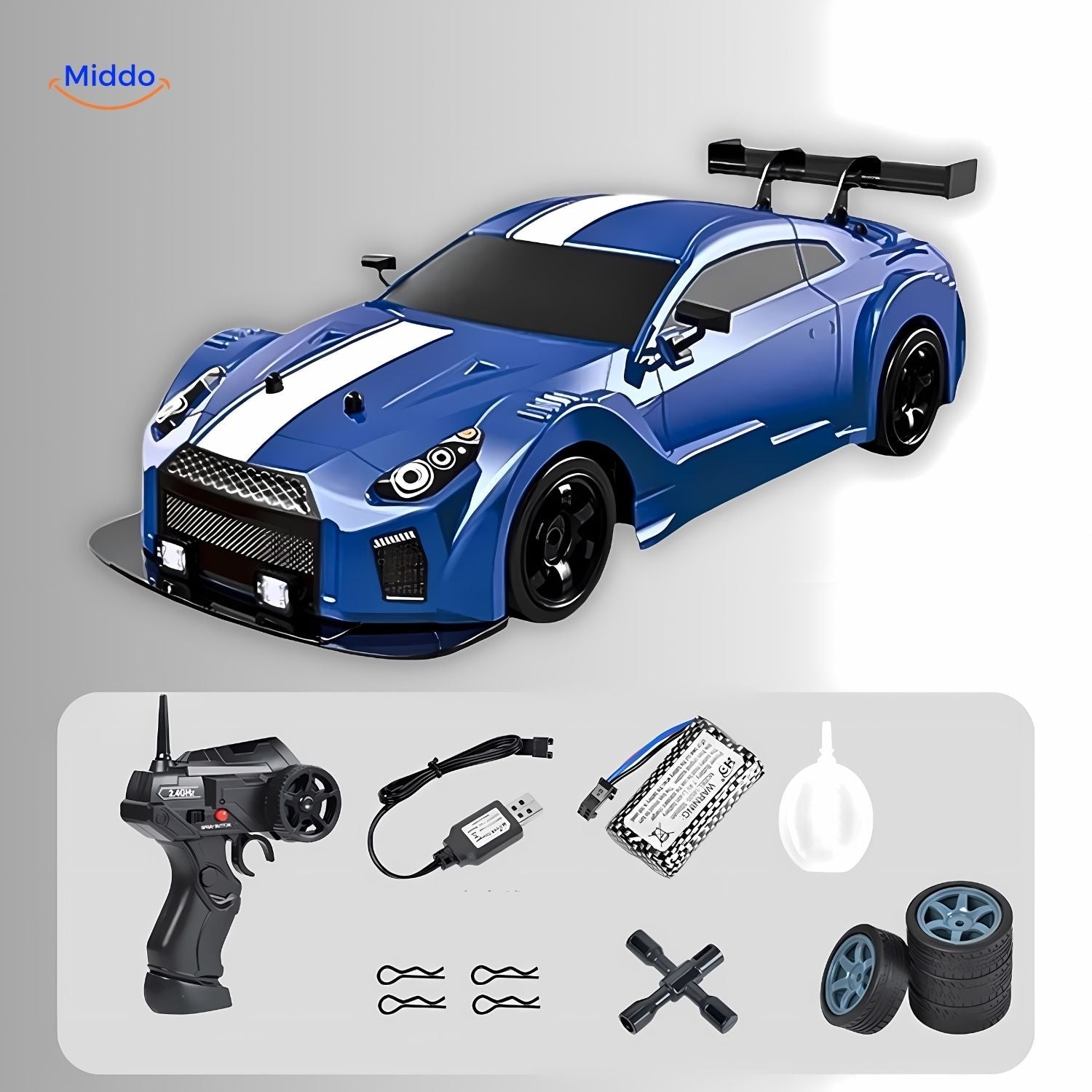 DriftMaster GTR blaue Drift-Auto mit Zubehör www.middo.nl
