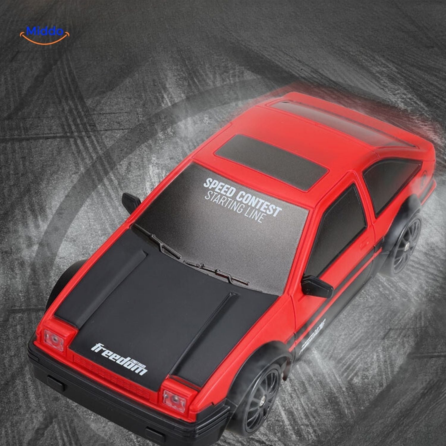DriftMaster GTR rote Autof mit Geschwindigkeitsaufschrift www.middo.nl