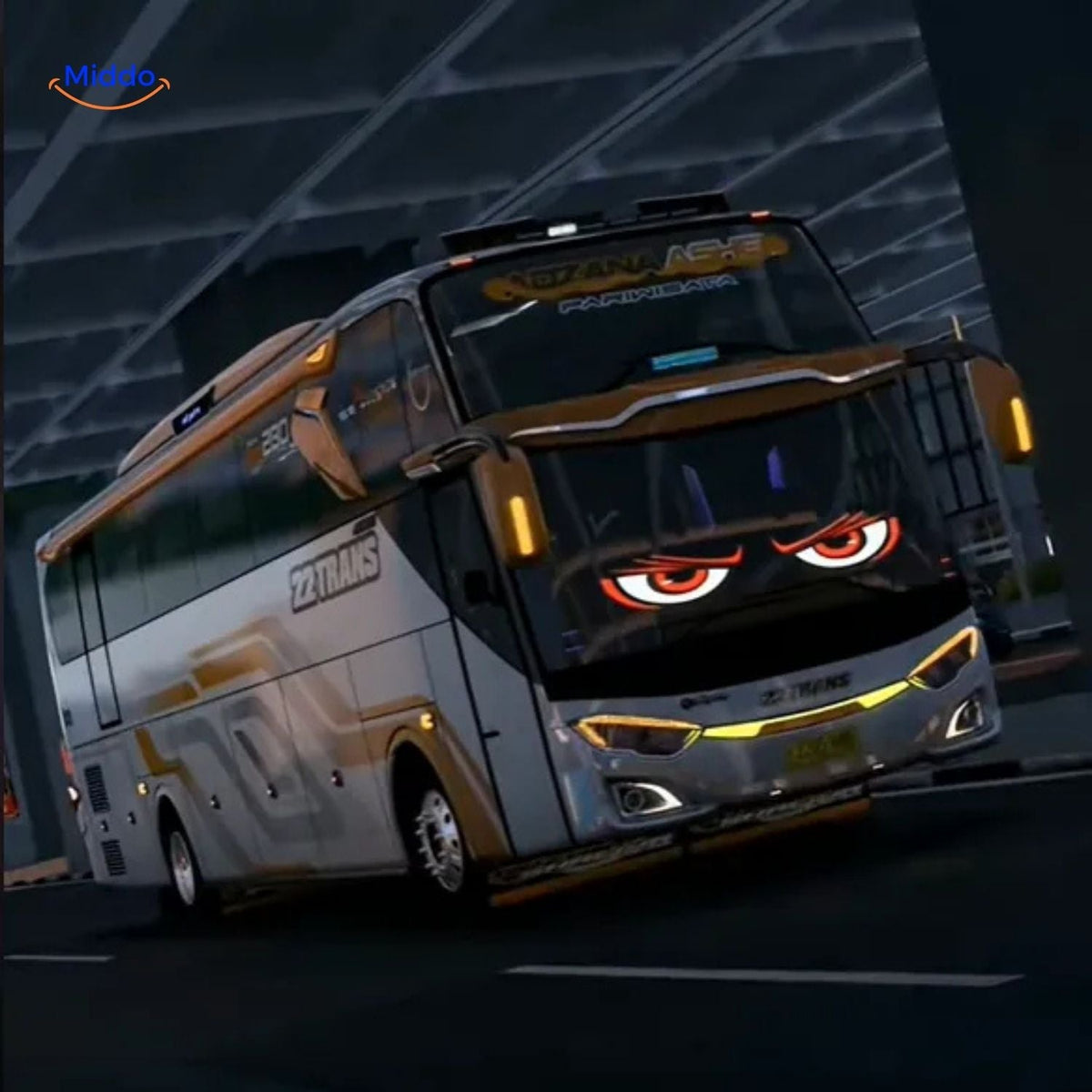 DriveFlex LED-Display mit Augen an einem Bus www.middo.de