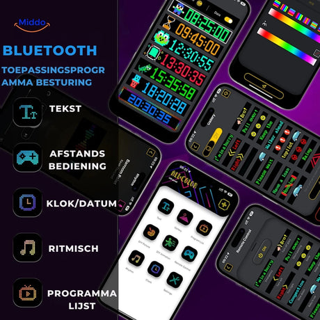 DriveFlex Bluetooth-LED-Steuerung und Übersicht der App-Oberfläche www.middo.de