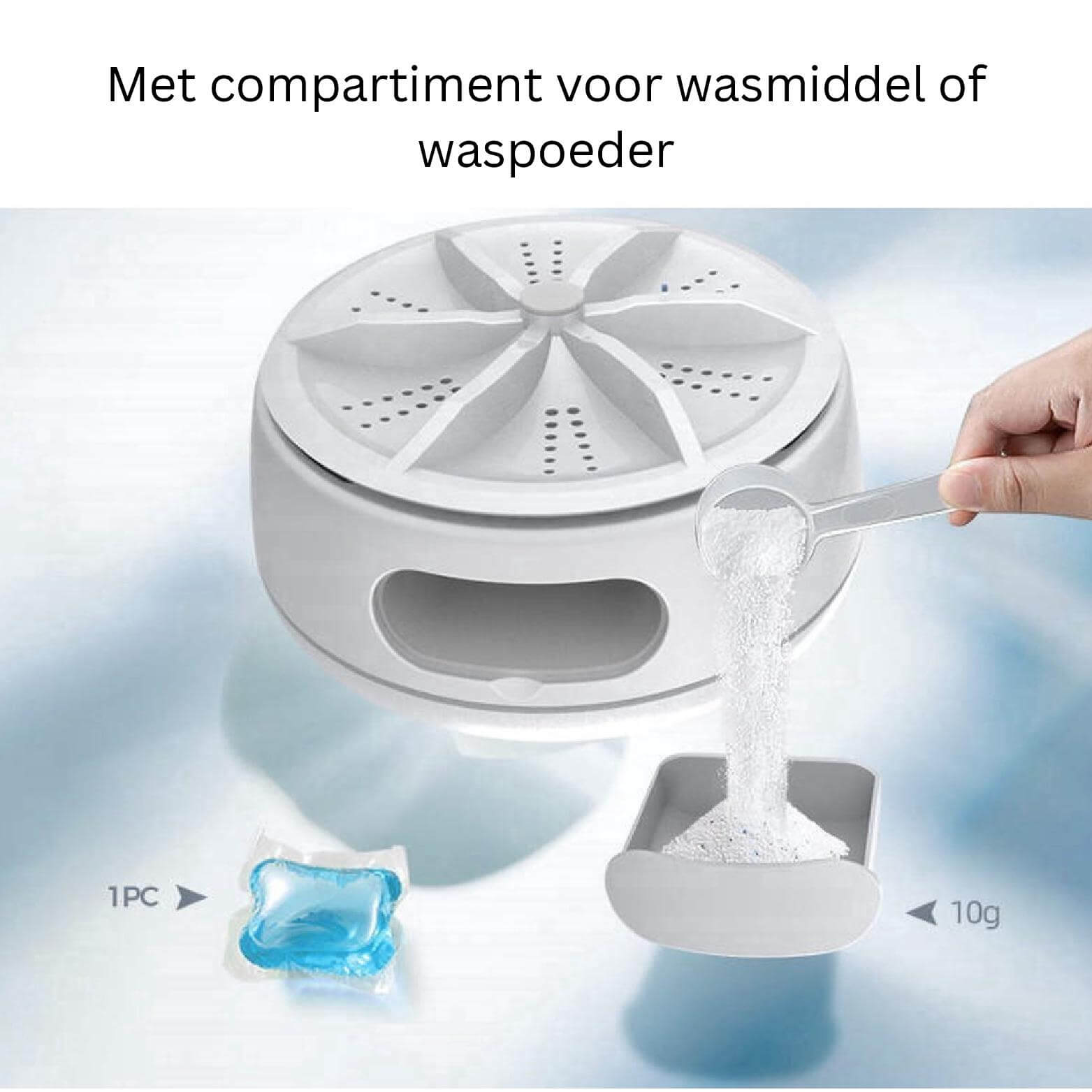 EasyWash Mini-Waschmaschine mit Fach für Waschmittel.