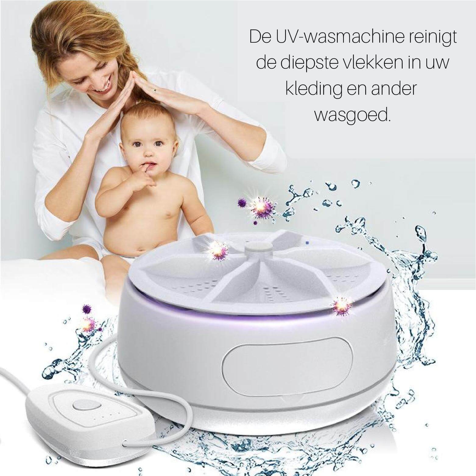 Die UV-Waschine reinigt die tiefsten Flecken in der Kleidung.