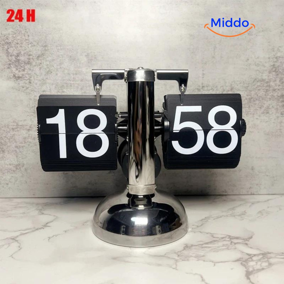 Elegante Retro Flip Vintage Uhr mit Quarzwerk 24 Stunden Schwarz www.middo.de