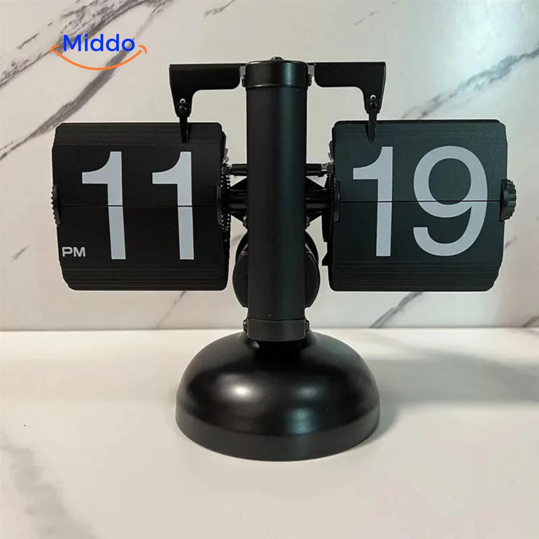 Elegante Retro Flip Vintage Uhr Quartz Uhrwerk Vollständig Schwarz Farbe www.middo.nl
