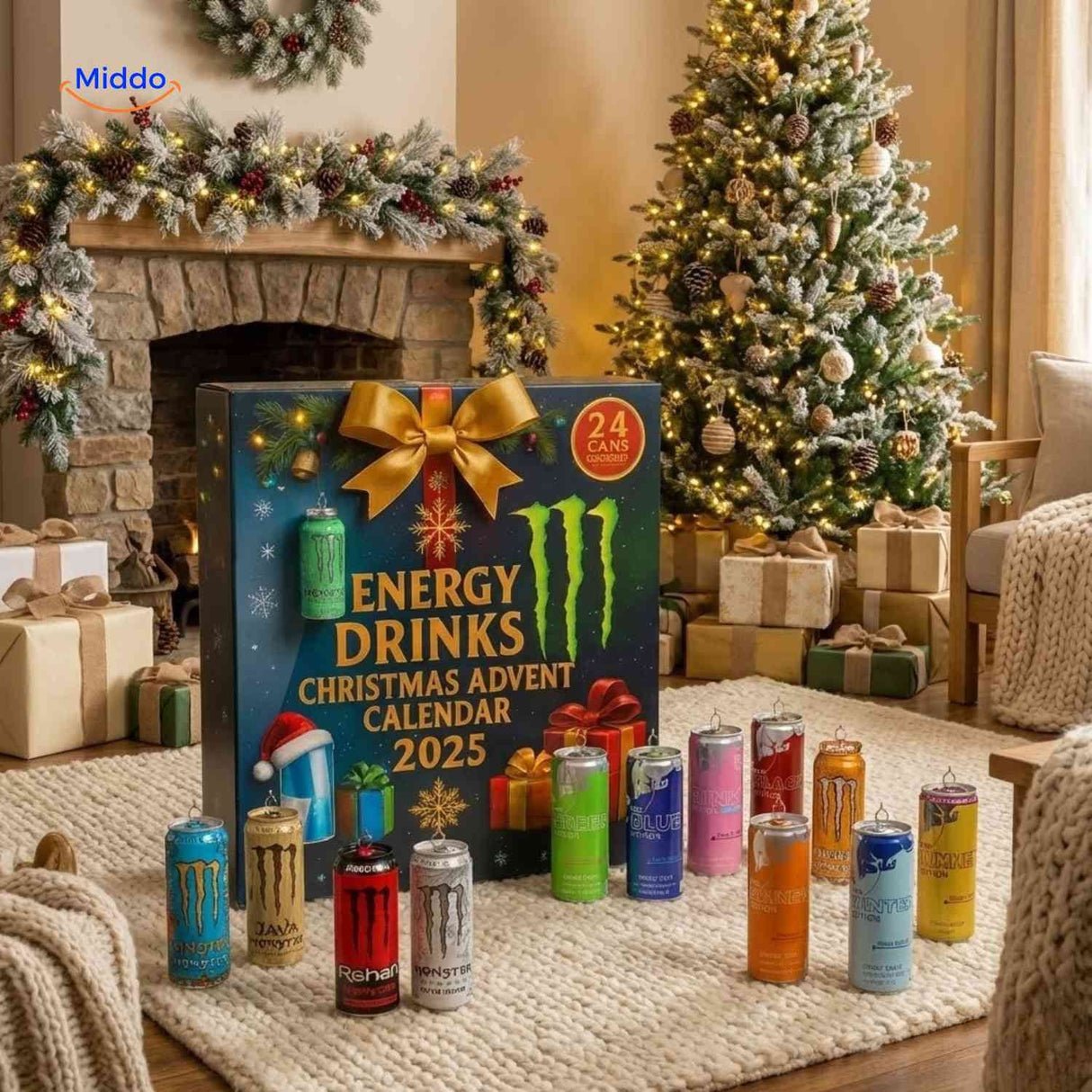 Energibox Adventskalender Energy Drinks im Wohnzimmer