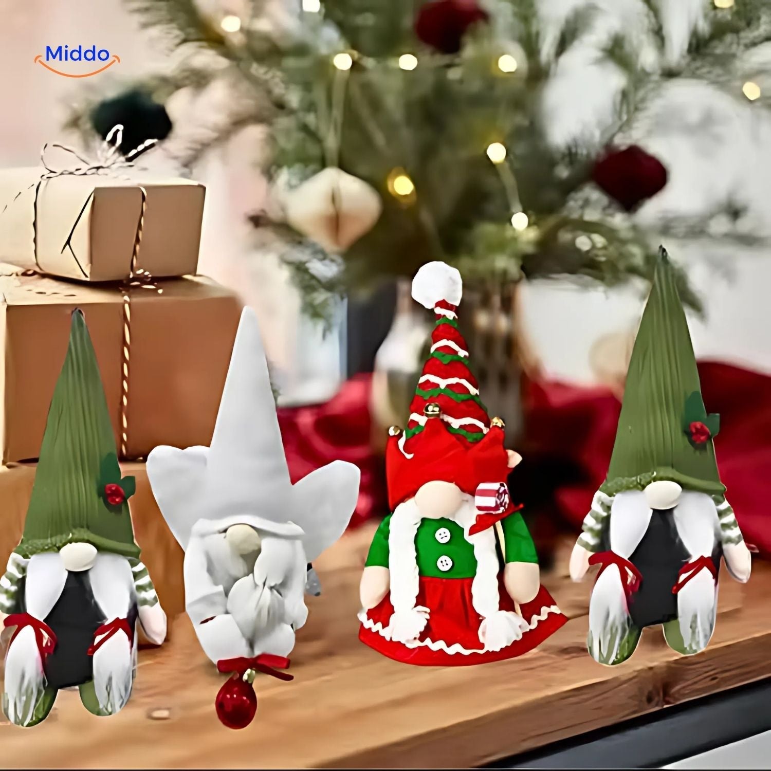 FestiveFrights Plüschkalender Weihnachtsgnome Dekoration bei Geschenken und Baum www.middo.nl