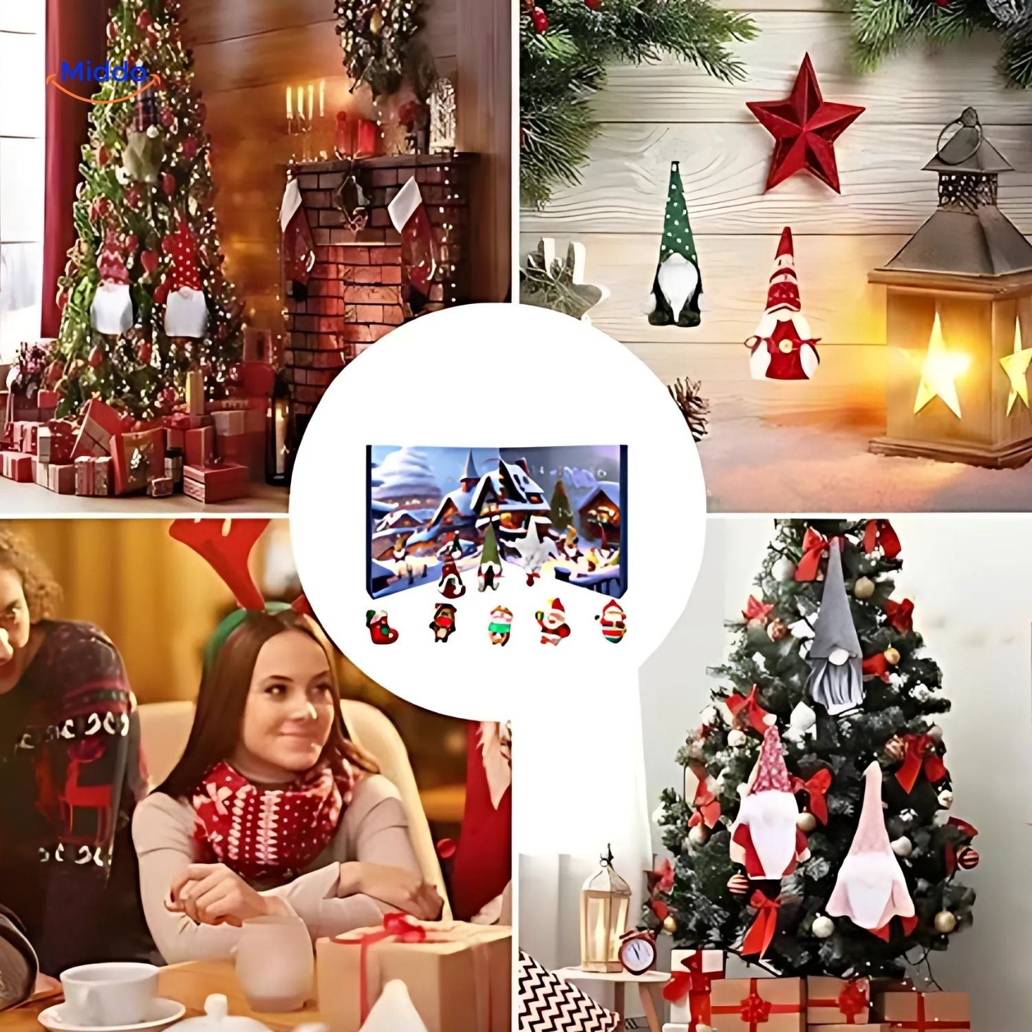 FestiveFrights Plüsch Kalender Weihnachtsgnomen Dekoration bei Weihnachtsbaum www.middo.nl