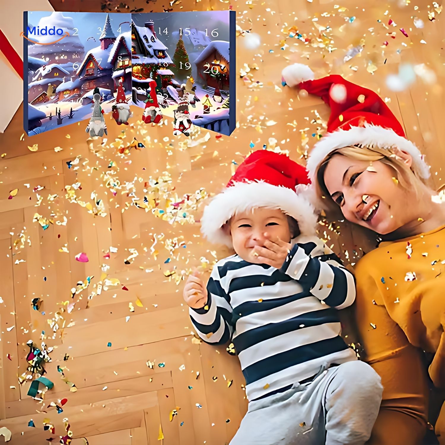 FestiveFrights Plüsch Kalender Kind und Mutter mit Adventskalender www.middo.nl