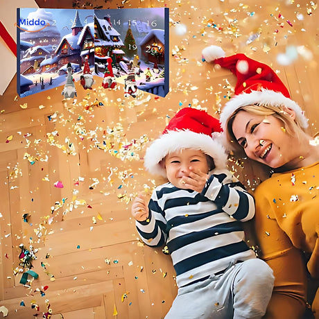 FestiveFrights Plüsch Kalender Kind und Mutter mit Adventskalender
