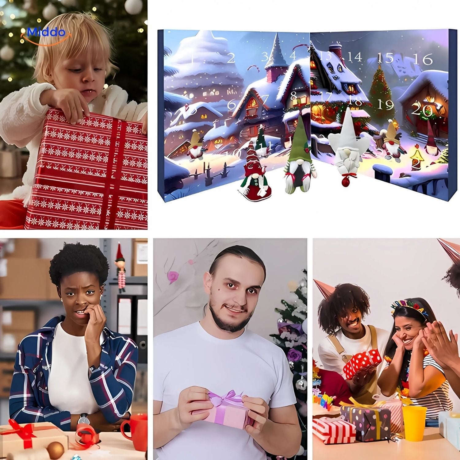 FestiveFrights Plüschkalender Kinder packen Weihnachtsgeschenke mit Adventskalender aus www.middo.de