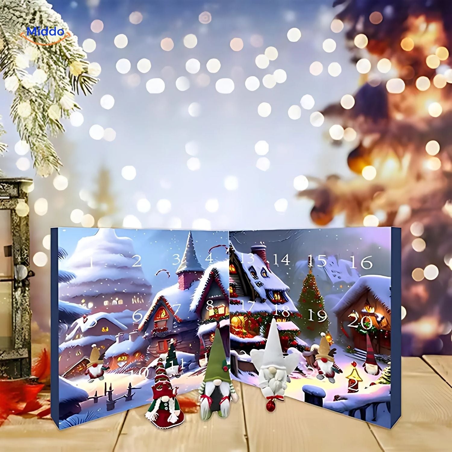 FestiveFrights Plüschkalender Winterszene Adventskalender mit Miniaturpuppen www.middo.de