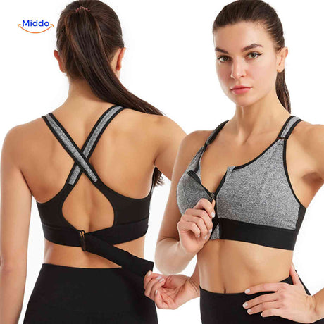 Fitura Sport-BH in Grau mit schwarzem Rand – Hochwertiger Sport-BH für intensives Training www.middo.de
