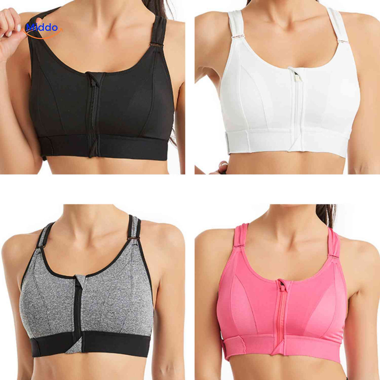 Fitura Sport-BH Mehrfarbig Schwarz Weiß Grau Rosa mit Reißverschluss – jetzt auf www.middo.de verfügbar!