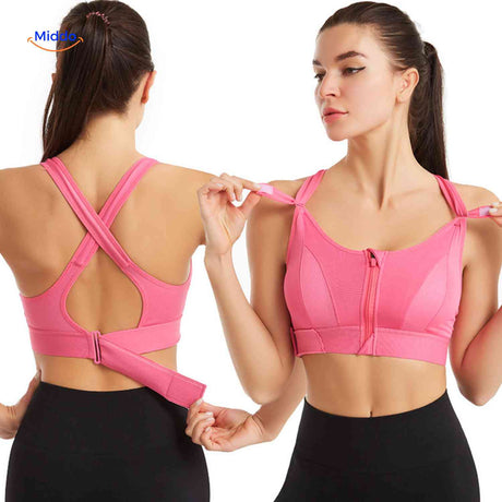 Fitura Sport-BH in Rosa mit Reißverschluss und Crossback für Damen - www.middo.de