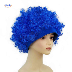 Flagora Perücke blaue Locken Fanperücke Stirnband sportFan www.middo.de