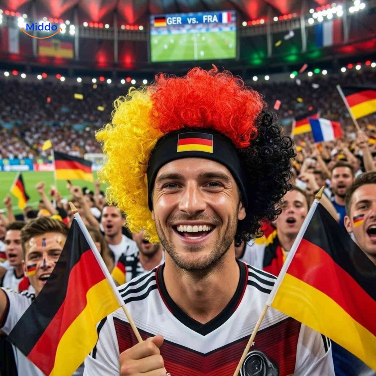 Flagora Perücke Locken Deutschland Fanperücke Stadion fan www.middo.de