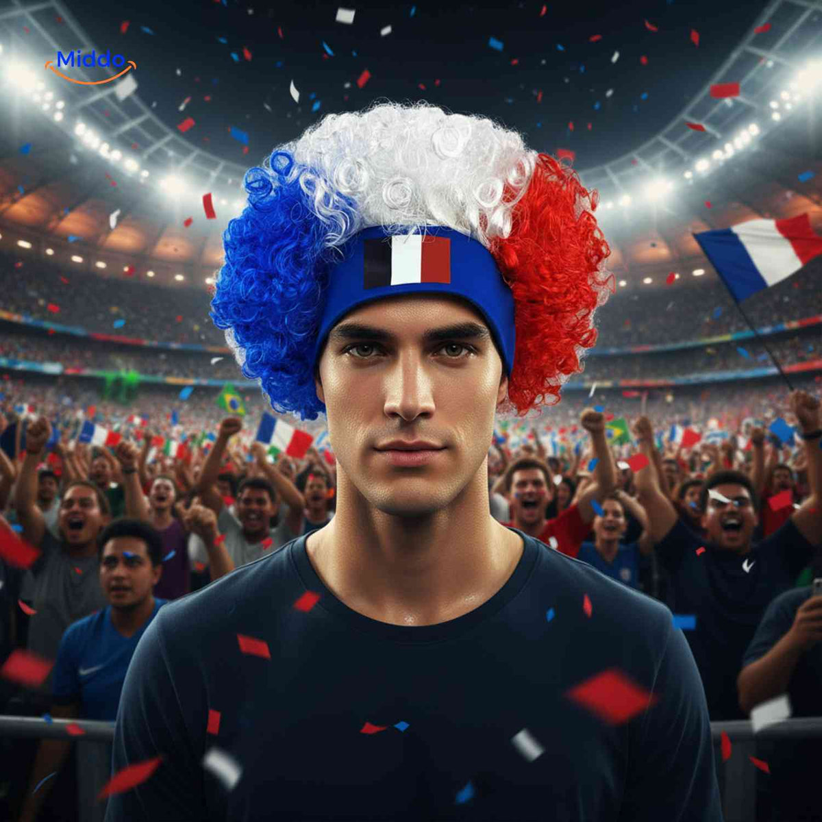 Flagora Perücke Locken Frankreich Fanperücke FußballStadion www.middo.de