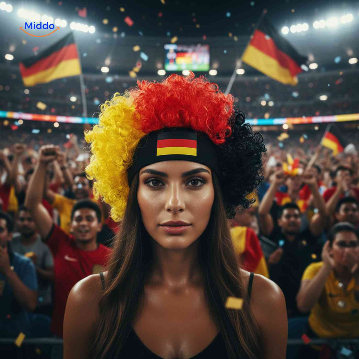 Flagora Perücke Locken Fanperücke Fußballspiel fan www.middo.de