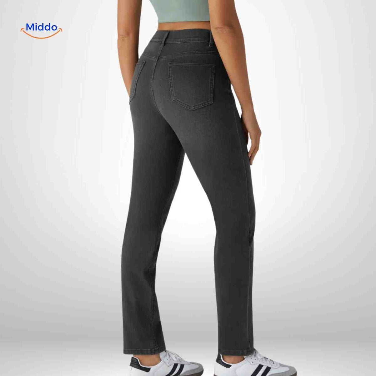 Flexiva Damenjeans Slim Fit Schwarz Rückansicht | www.middo.de
