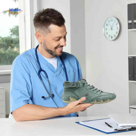Flexura Schuhe – grüne Leder-Herrenschuhe, von Ärzten empfohlen. Besuchen Sie www.middo.de