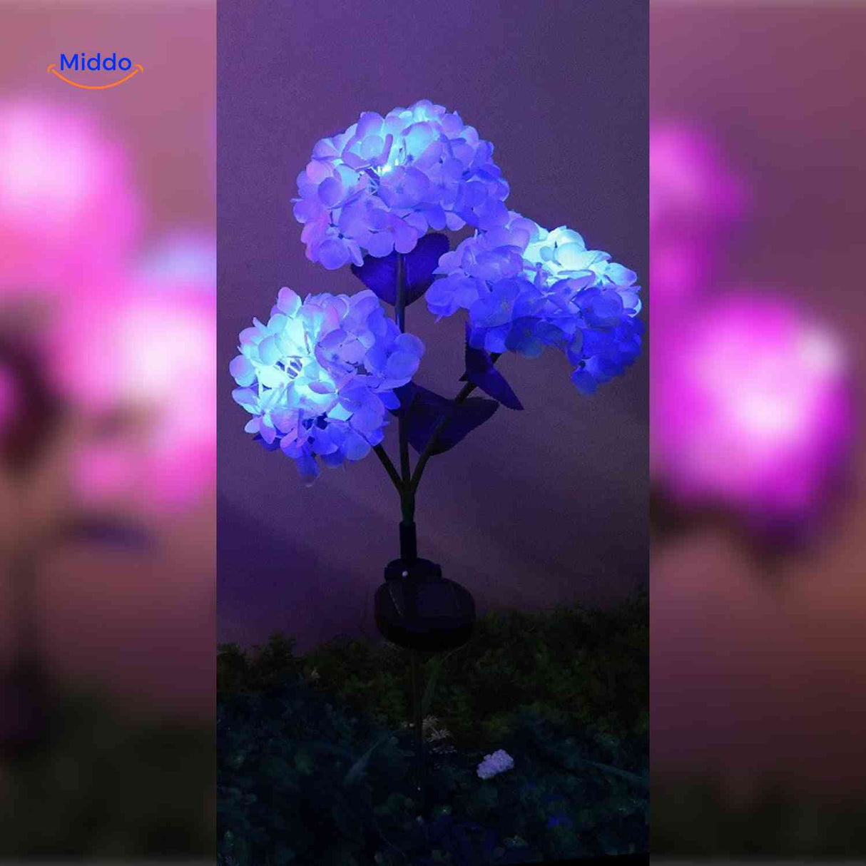 Florora Laterne Blau Hortensie mit drei Ästen und LED-Lampe - www.middo.de