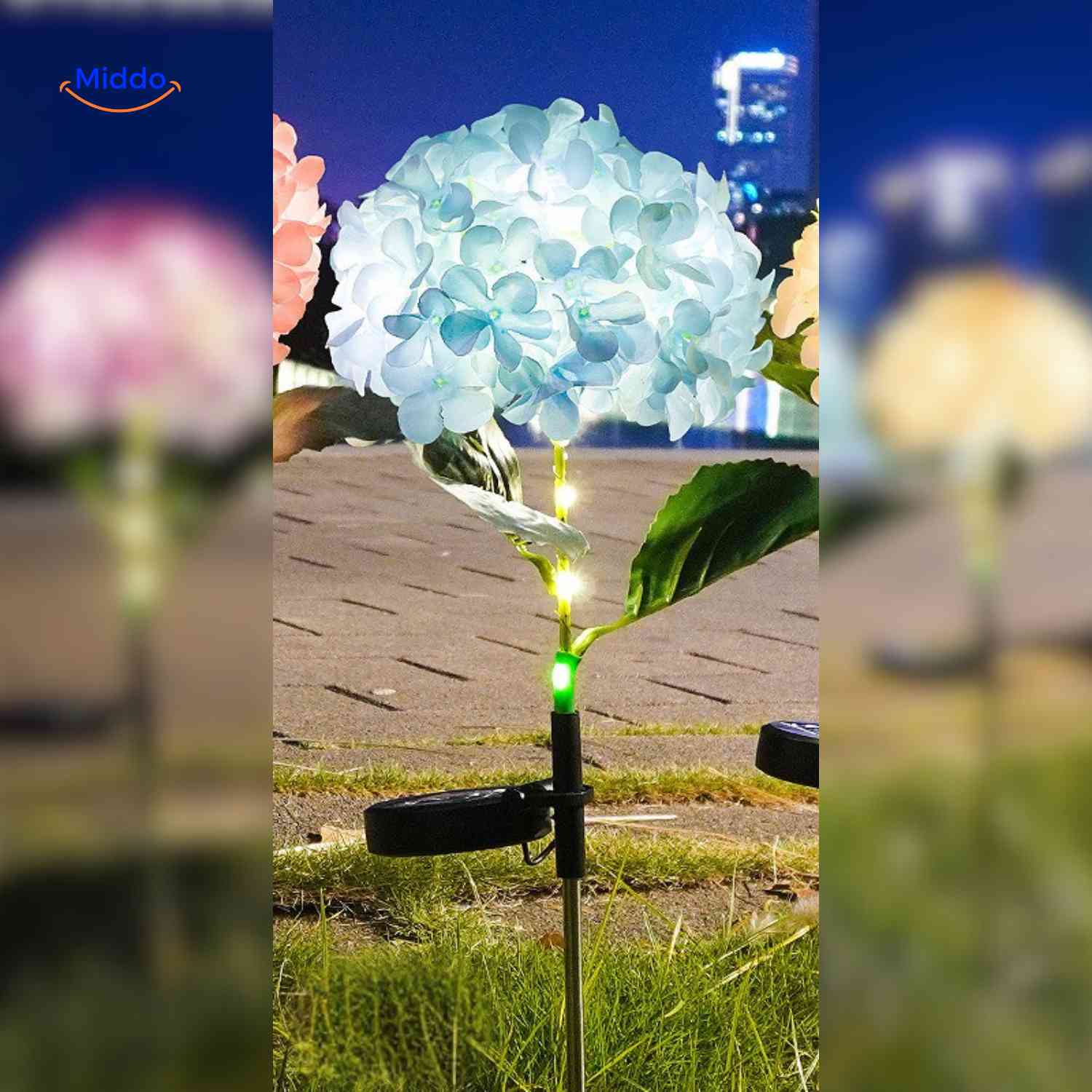 Florora Solar-Leuchte in Blau mit Hortensienmotiv – Jetzt entdecken auf www.middo.de