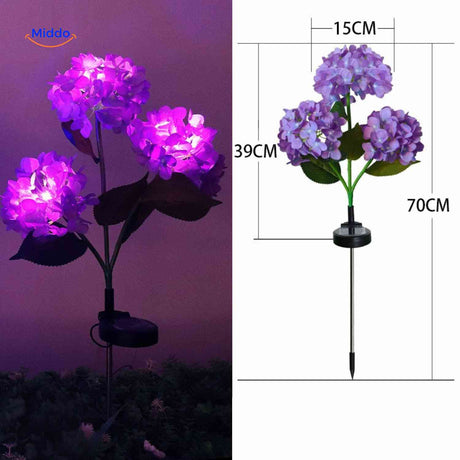 Florora Laterne - Lila Hortensie - Drei Blumen - Solar-LED-Lampe - www.middo.de
