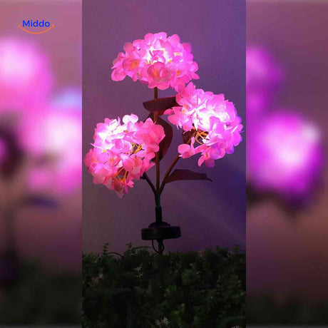 Florora Laterne mit rosa Hortensien, drei Zweige, LED-Lampe | www.middo.de