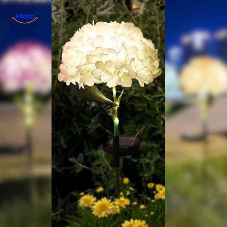 Florora Laterne in Weiß mit Hortensie – Solar- Gartenlampe von www.middo.de