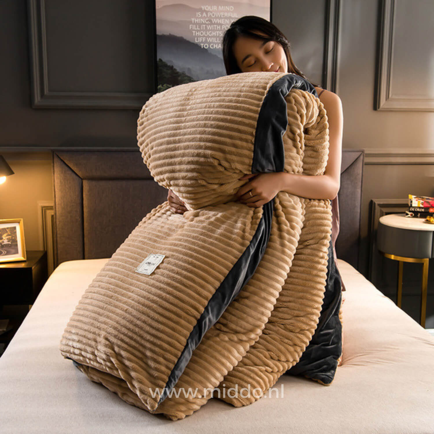 Flauschige Fleece Decke in Beige