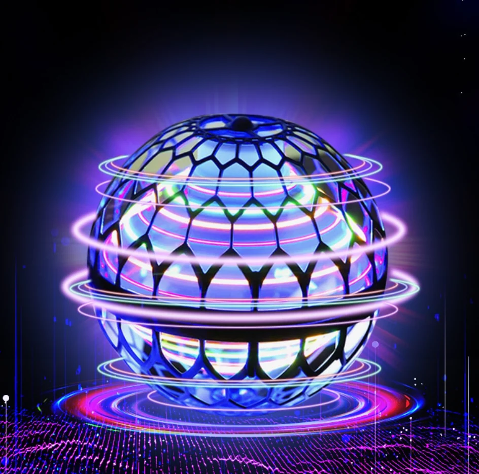 Blauer leuchtender Flynova-Bumerang-Ball mit bunten Mustern