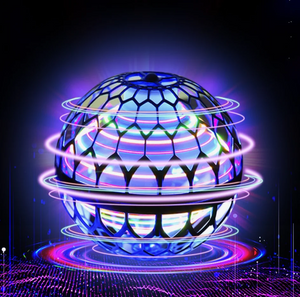 Blauer leuchtender Flynova-Bumerang-Ball mit bunten Mustern