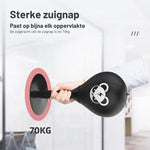 Schwarzer Boxsack mit starkem Saugnapf Demonstration