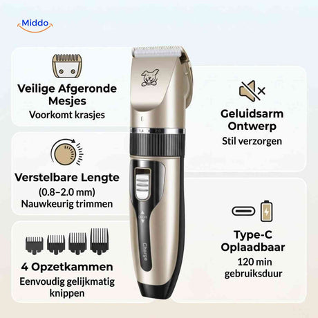 FurEase Trimmer sicher abgerundete Klingen leiser Betrieb USB aufladbar www.middo.de