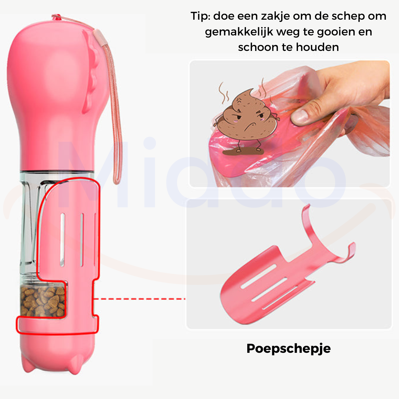 Rosa FurryFeeder mit Kot-Schaufel und Beutel