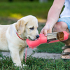 Hund trinkt aus pinkem FurryFeeder auf Gras