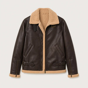 Furvello Jacke Rückseite braune PU-Leder Kunstfell Jacke Herren