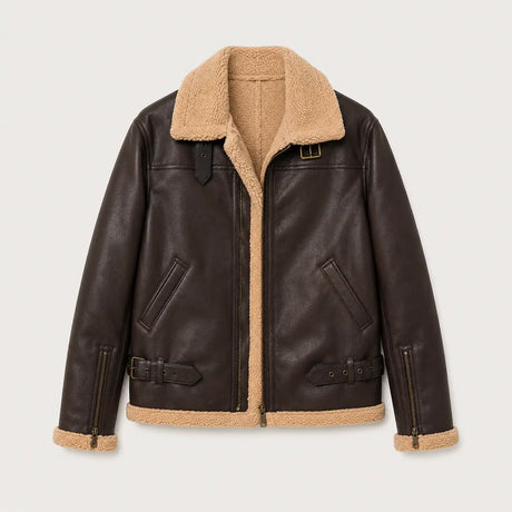 Furvello Jacke Rückseite braune PU-Leder Kunstfell Jacke Herren