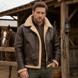 Furvello Jacke Vorderseite braune PU-Leder Kunstfell Jacke Herren