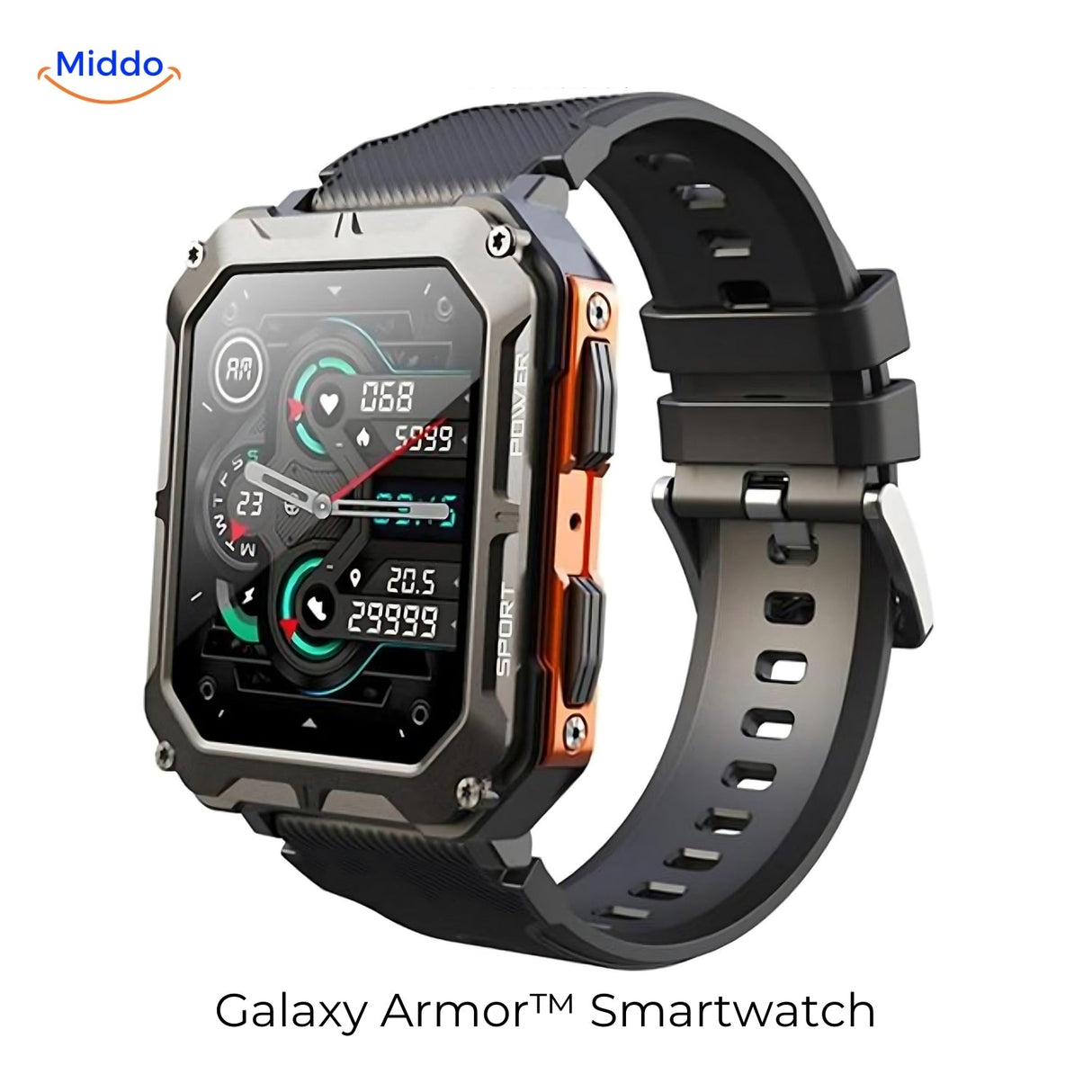 Galaxy Armor Smartwatch für IOS und Android Schwarz Orange