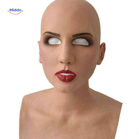 Gerontix Maske aus Latex für Frauen mit Make-up und roten Lippen - www.middo.de