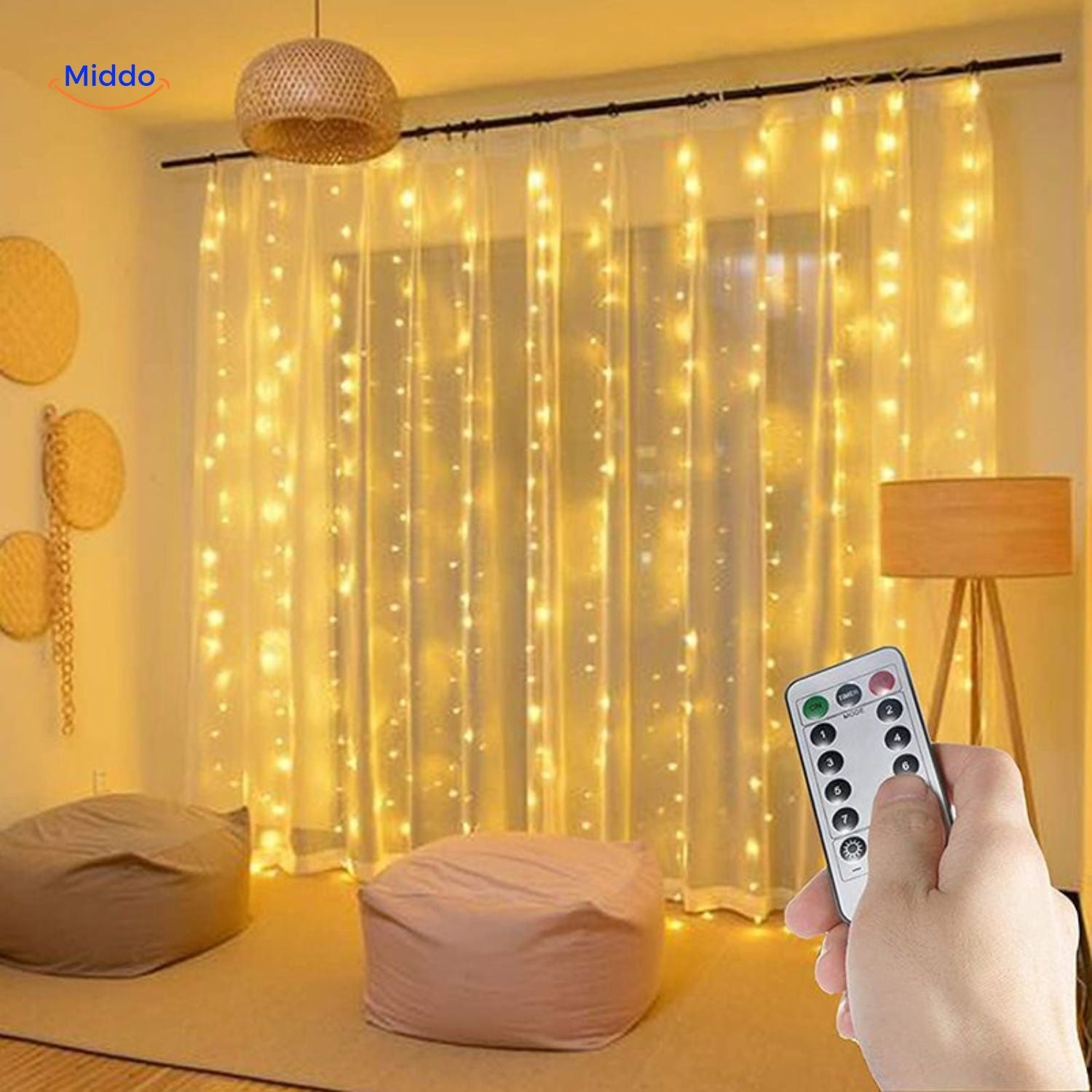 GlowStrand LED Vorhang mit Lichteffekten und Fernbedienung www.middo.de