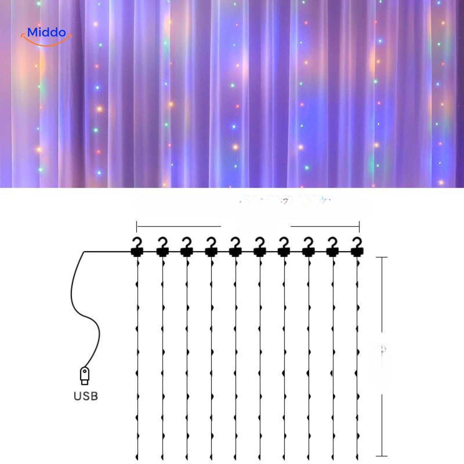 GlowStrand LED-Vorhang mit Sterne-Lichteffekten für zu Hause www.middo.de