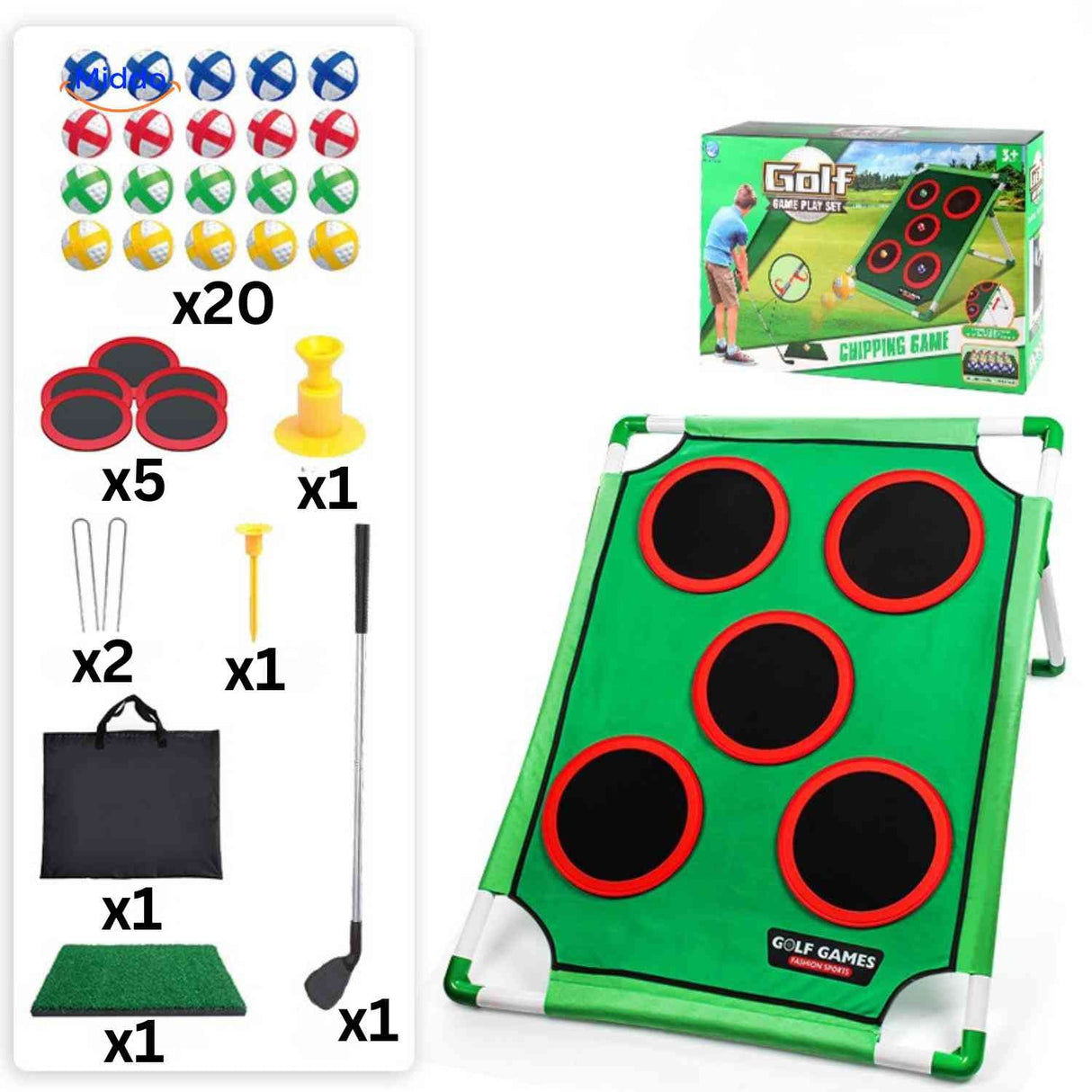 **Golforia Spielmatte Golfspiel – Inhaltsübersicht: 5 Ziele** Entdecken Sie die innovative Golforia Spielmatte, die ein einzigartiges Golf-Erlebnis in Ihrem Zuhause bietet. Mit fünf verschiedenen Zielen können Sie Ihre Fähigkeiten verbessern, Spaß haben und dabei Ihre Präzision testen. Perfekt für Golfliebhaber jeden Alters! Besuchen Sie für weitere Informationen und holen Sie sich Ihr eigenes Set!