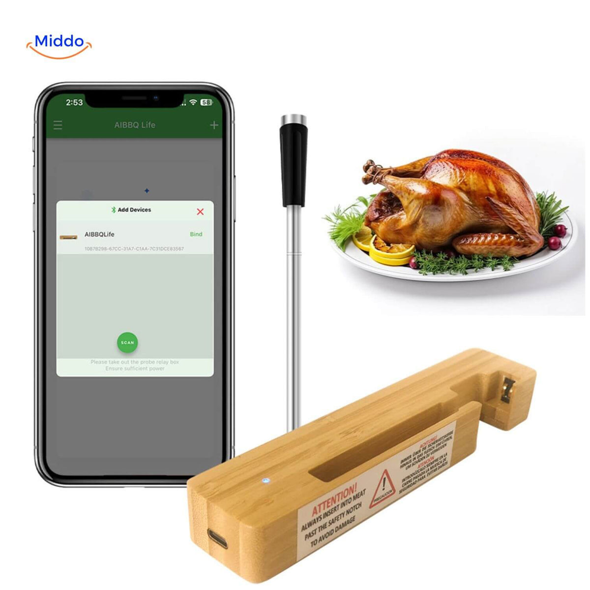 GrillGuard Thermo intelligente Fleischthermometer mit Kochzeit und App-Integration