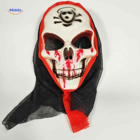 Grimora Set – Blutbefleckte Schädelmaske mit rotem Rand - www.middo.de