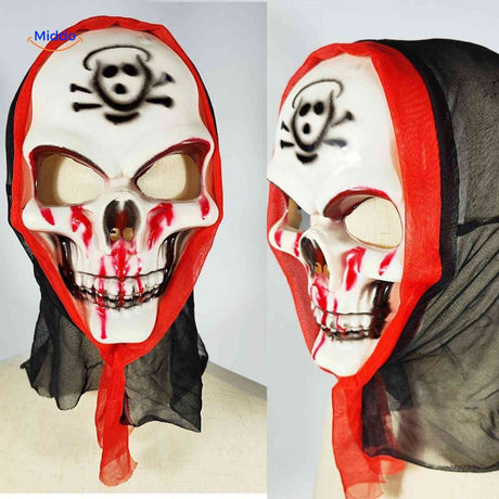Grimora Set Totenkopfmaske mit Kapuze, seitliche Ansicht - www.middo.de