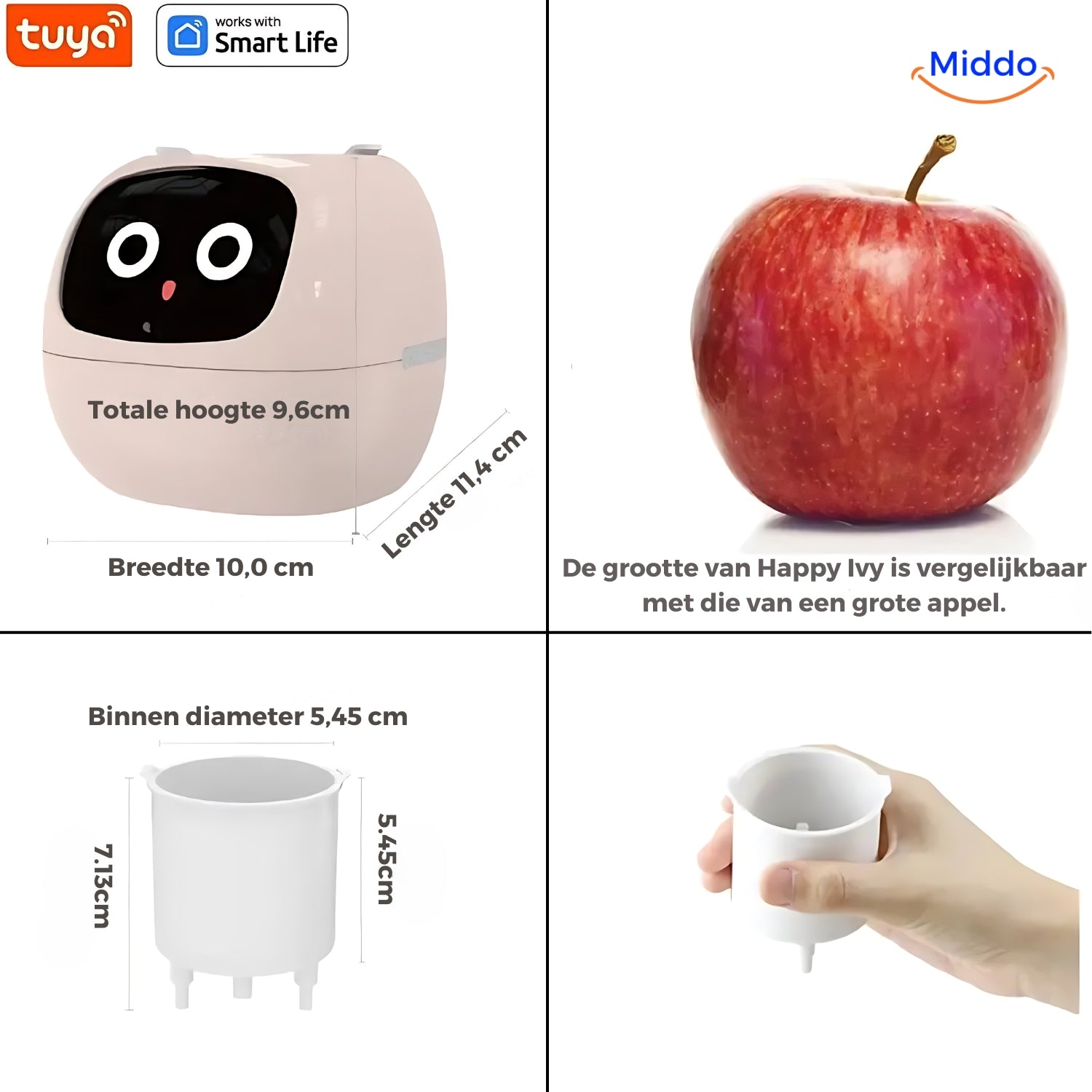 Größe des Happy Ivy AI Blumentopfs von Middo.nl