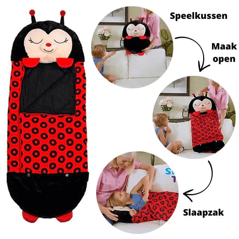 Ausgefalteter Happy Napper Kuschelschlafsack Marienkäfer